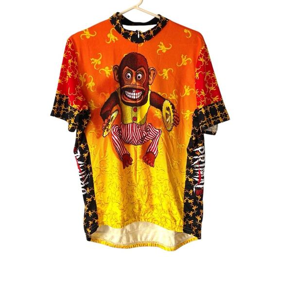 Primal Wear Mens Cycling Jersey Monkey Cymbals Shirt size XL Yellow Red Panky - Picture 1 of 8